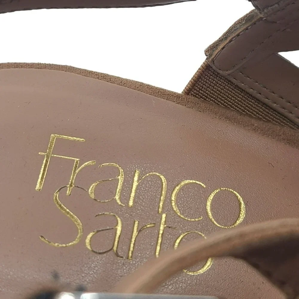 Franco Sarto Women's  Shea Dark Camel Wedge Sandal Brown Size 9M leather boho